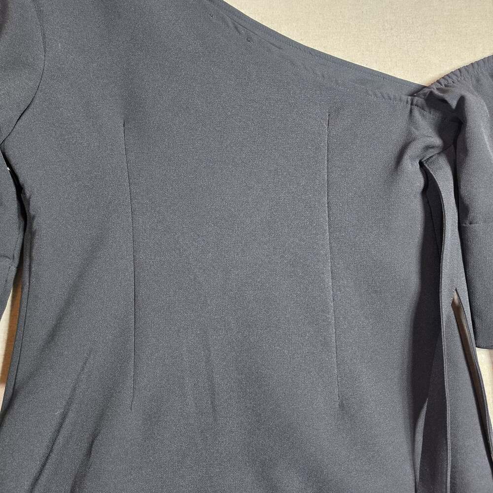 Venus Laci Ruffle Sleeve One Shoulder Tie Waist Blouse 4 Black Sexy Belted Top - Picture 10 of 14